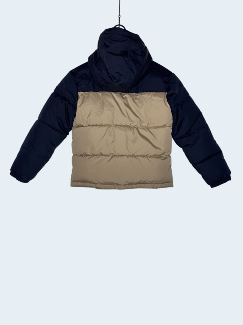 Old Navy Boys M 8 Puffer Jacket Hooded Blue Tan Colorblock Winter Coat - Picture 3 of 11